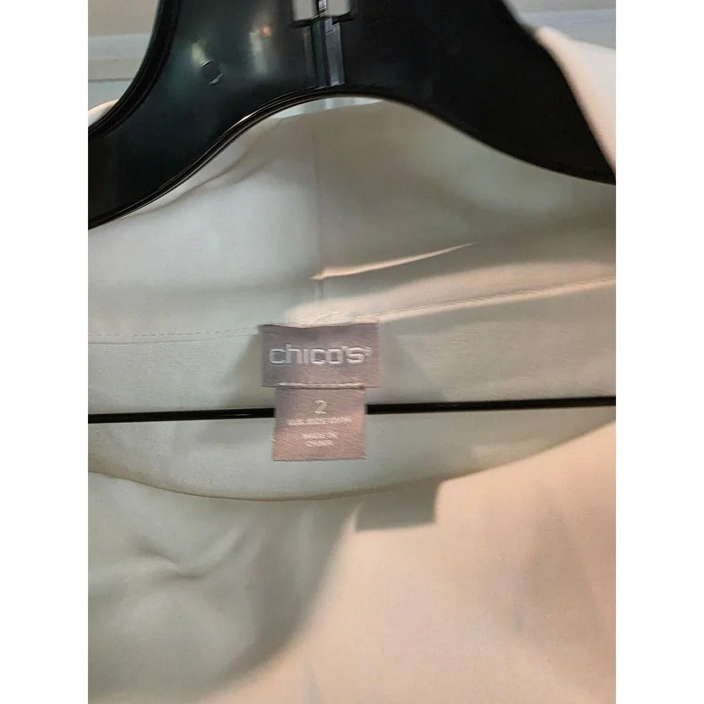 Chico's Shirt Womens 2 White Cowl Neck 3/4 Sleeve Solid Relaxed Fit Tunic Top